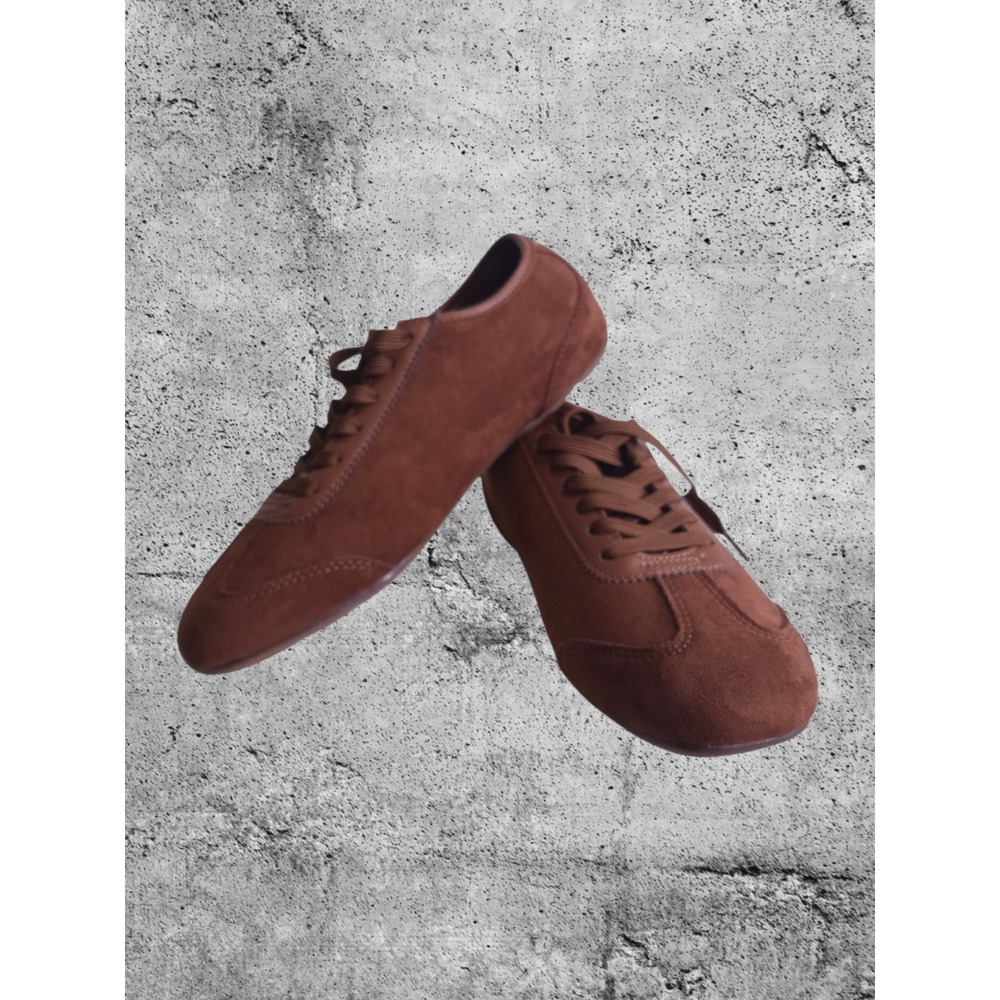 Top Moda Womens Brown Faux Suede Low Profile Lace Up Sneakers Athletic Flats - Picture 6 of 7